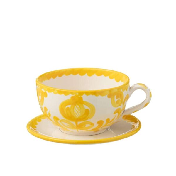 CUP+PLATE GRANADA CERAMIC WHITE/YELLOW