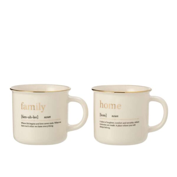 MUG MESSAGE FAMILY HOME CERAMIC GOLD ASSORTMENT OF 2