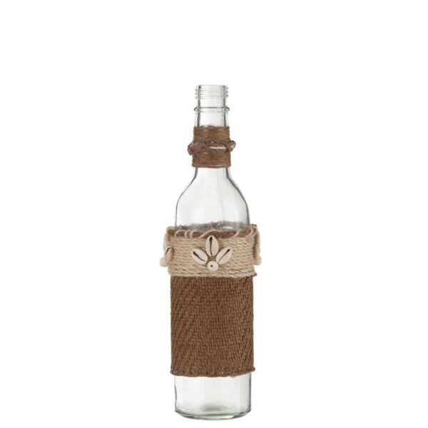 BOTTLE DECORATION WITH SHELLS GLASS BROWN