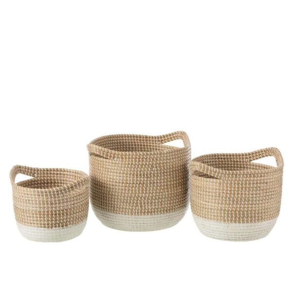 SET OF 3 BASKETS ROUND SEAGRASS NATURAL/WHITE
