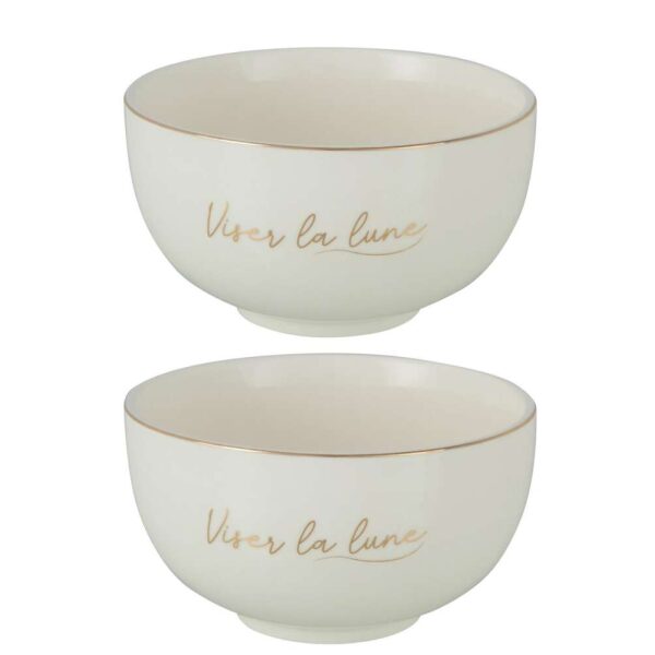 BOX OF 2 BOWL PORCELAIN VISER LA LUNE WHITE/GOLD LARGE