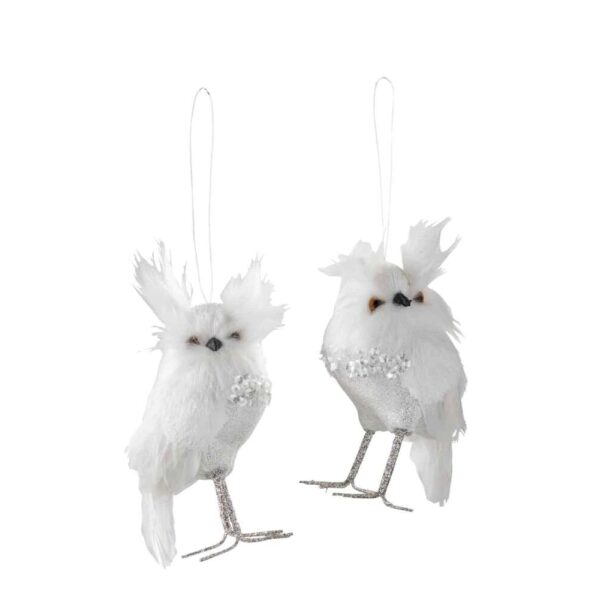 OWL STANDING PLUSH/FEATHERS WHITE/SILVER SMALL ASSORTMENT OF 2