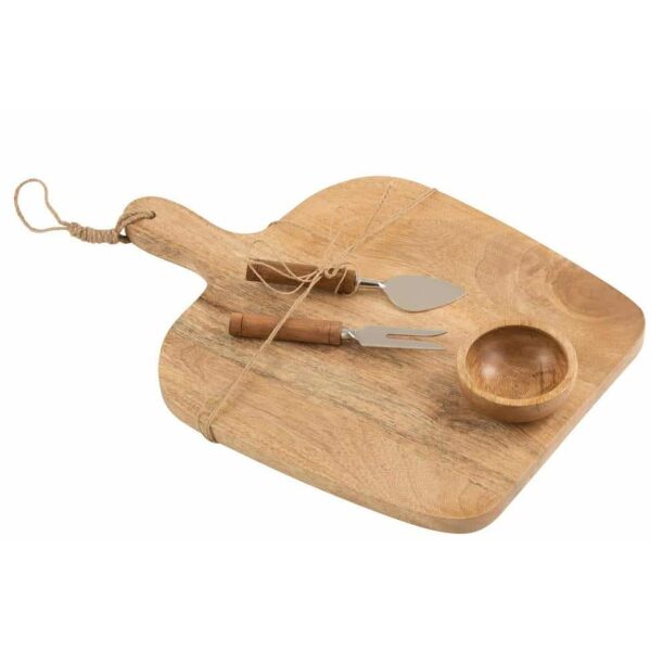 CHEESE BOARD+KNIFE+BOWL MANGO WOOD NATURAL/WHITE