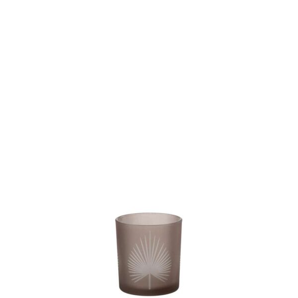 TEALIGHT HOLDER PALM LEAF GLASS BEIGE SMALL