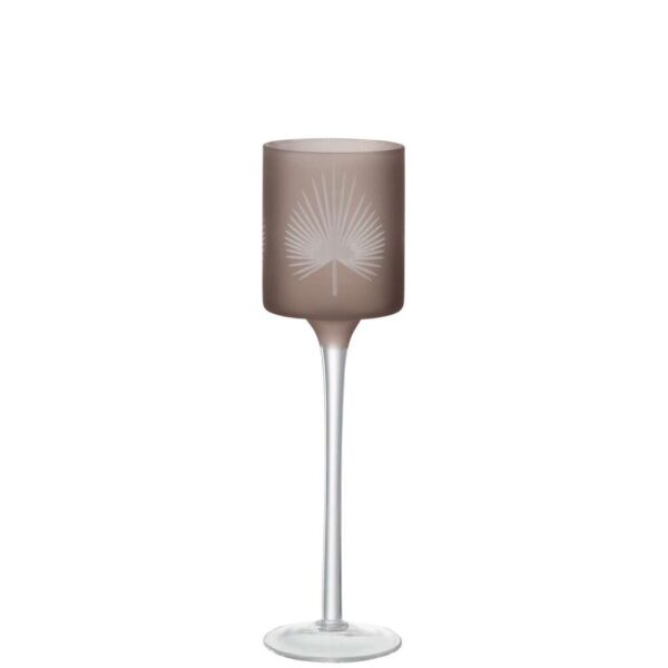 TEALIGHT HOLDER ON FOOT PALM LEAF GLASS BEIGE SMALL
