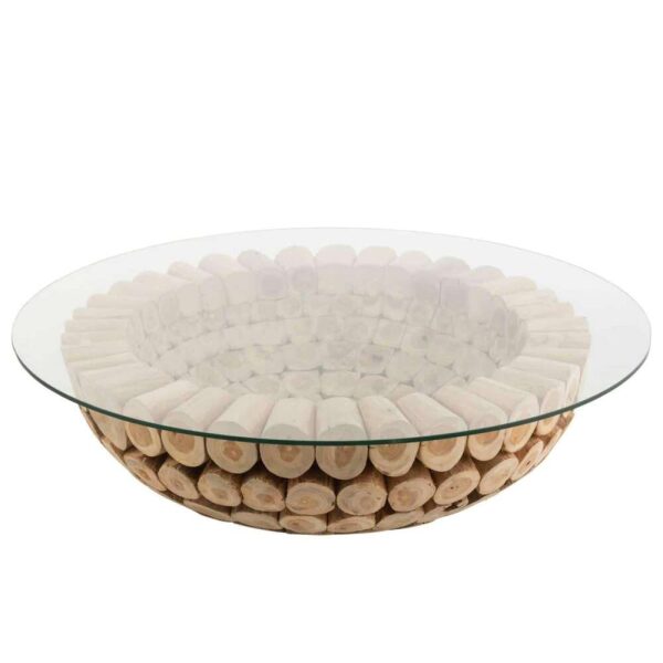 COFFEE TABLE DISCS OPEN TEAK WOOD NATURAL/GLASS