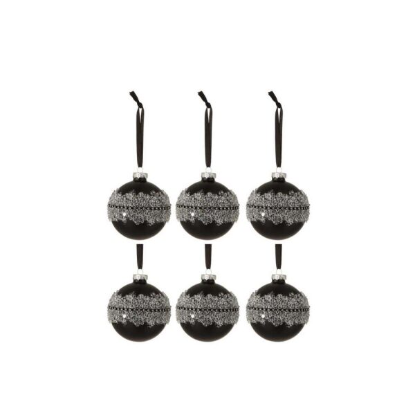 BOX OF 6 CHRISTMAS BAUBLES SUGAR MIDDLE DIAMONDS LINE GLASS MATTE BLACK SMALL