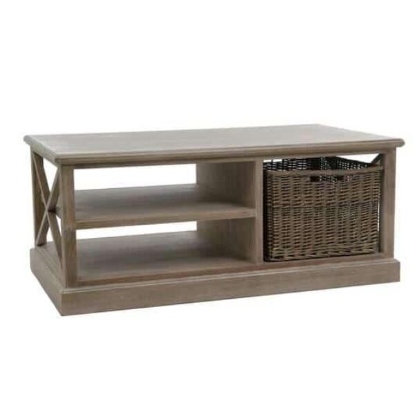 COFFEETABLE RH 2 SHELF/BASKET WD GREY W