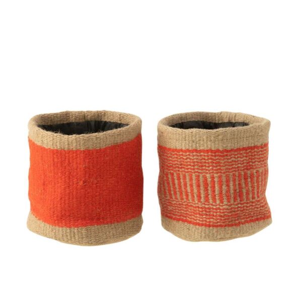 BASKET ROUND+BAND JUTE NATURAL/ORANGE LARGE ASSORTMENT OF 2