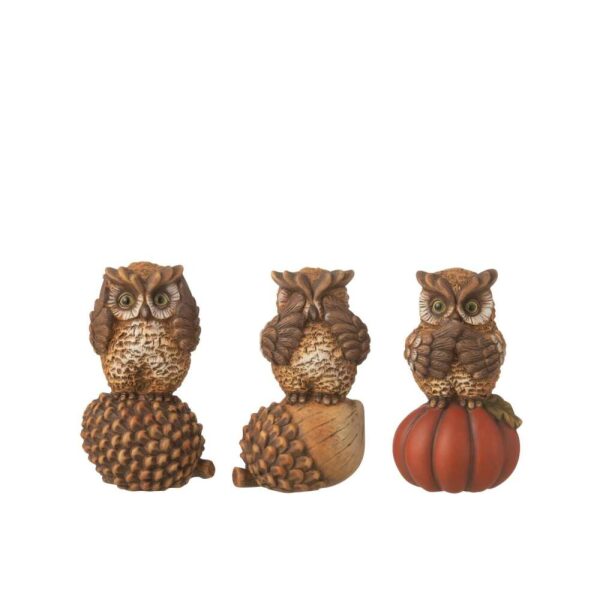 OWL SEE/HEAR/SPEAK PORCELAIN BROWN ASSORTMENT OF 3