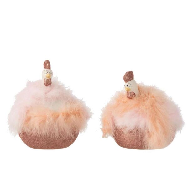 CHICKEN FEATHERS CERAMIC WHITE/PINK L ASSORTMENT OF 2