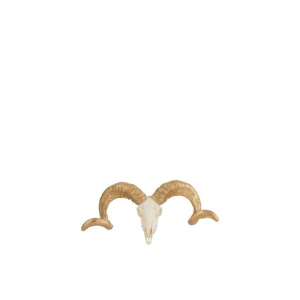 SKULL SHEEP RESIN WHITE/GOLD SMALL