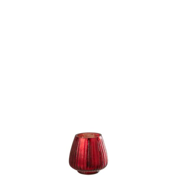 TEALIGHT HOLDER RIBBED GLASS RED