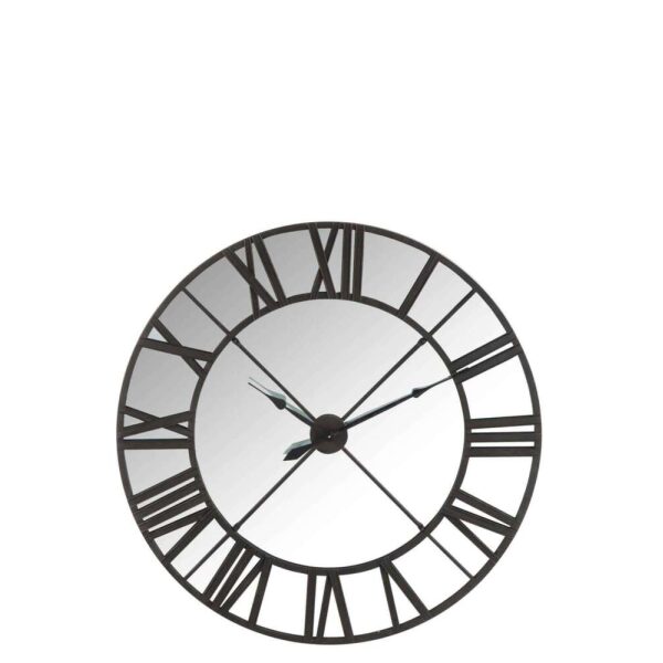 CLOCK MIRROR ROMAN NUMERALS METAL BLACK