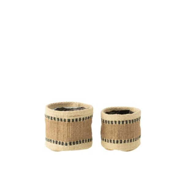 SET OF 2 BASKET ROUND+BAND JUTE NATURAL/BEIGE XS/S