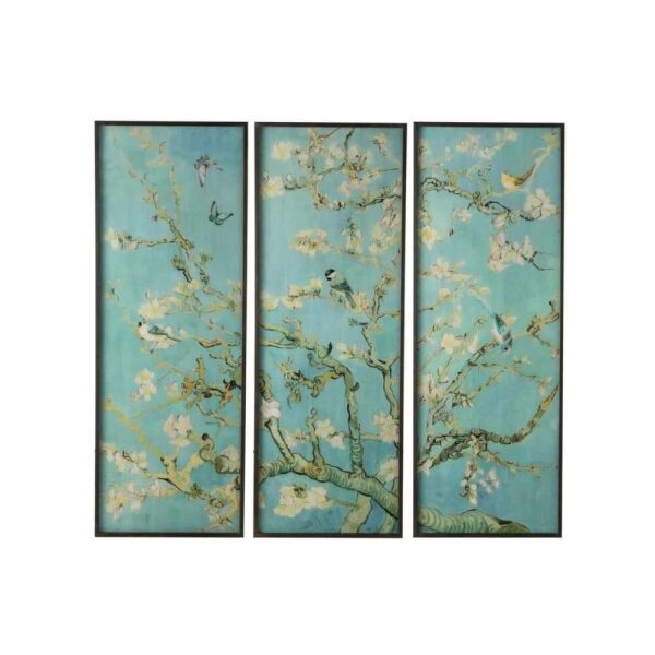 WALL DECORATION FRAME PANEL GLASS GREEN MIX/METAL BLACK ASSORTMENT OF 3