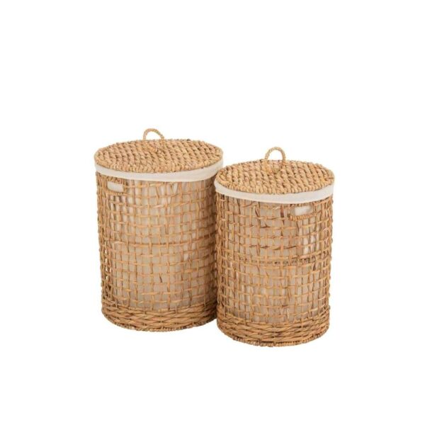 SET OF 2 BASKETS+LID WAX WATER HYACINTH NATURAL