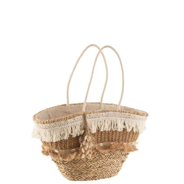 BEACH BAG REED TASSELS JUTE NATURAL/ECRU