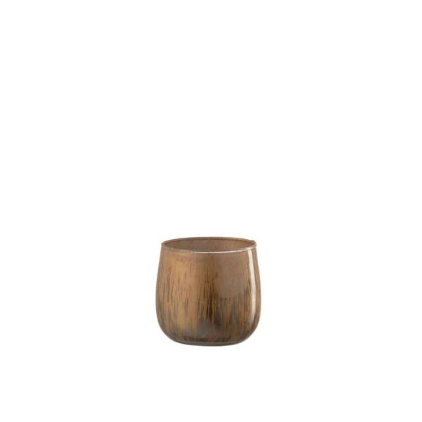 TEALIGHT HOLDER GLASS ANTIQUE BROWN SMALL