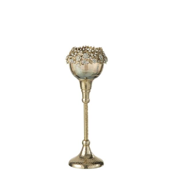 TEALIGHT HOLDER VIANE METAL/GLASS GOLD/BRONZE MEDIUM