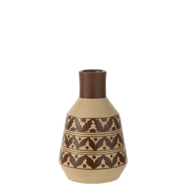 VASE LEAVES+DOTS TERRACOTTA WHITE/BROWN