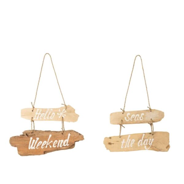 PLACARD HELLO WEEKEND+SEAS THE DAY DRIFTWOOD NATURAL ASSORTMENT OF 2