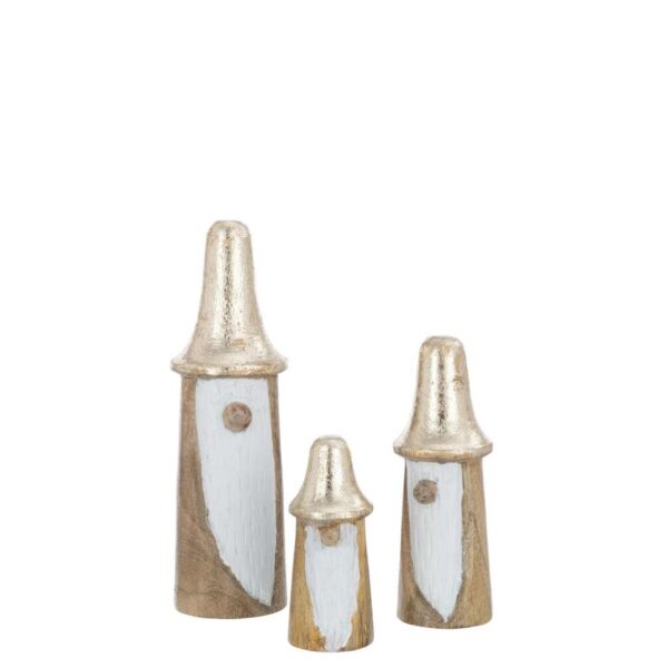 SET OF 3 GNOMES MUSHROOMS WOOD NATURAL/GOLD