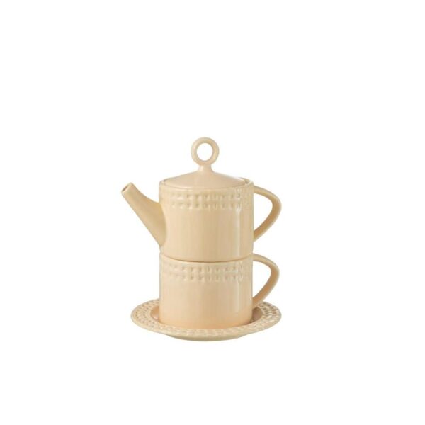 TEA POT AND TEA CUP CERAMIC PEACH