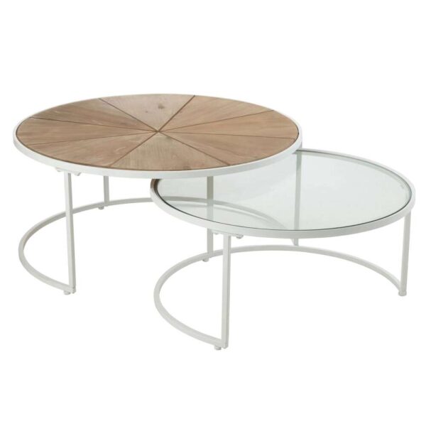 SET OF 2 SIDETABLES RELAX METAL/WOOD WHITE/NATURAL