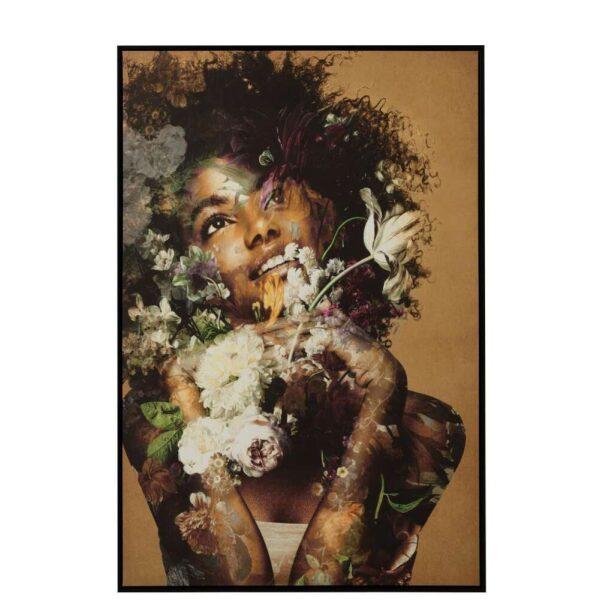 FRAME WOMAN FLOWERS CANVAS/WOOD MIX
