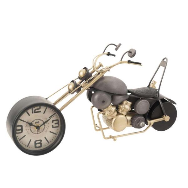 CLOCK MOTORCYCLE METAL ANTIQUE GREY/GOLD