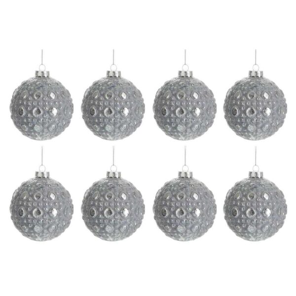 BOX OF 8 BAUBLE ROUND PATTERN GLASS ANTIQUE GREY SMALL 8CM