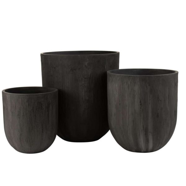 SET OF 3 VASES ROUND CERAMIC HIGH BLACK