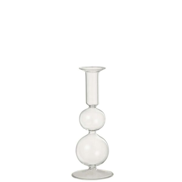 CANDLE HOLDER 2 ORBS GLASS TRANSPARENT LARGE