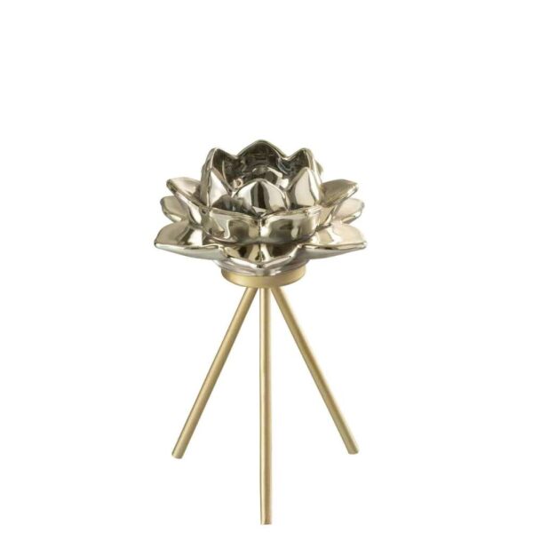 TEALIGHT HOLDER ON FOOT FLOWER GLASS GREY SMALL