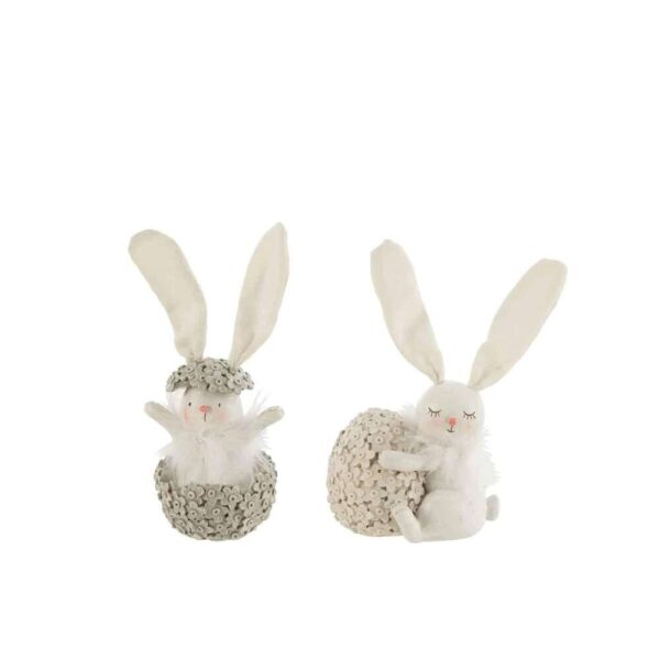 RABBIT WITH EGG POLY WHITE/GREY LARGE ASSORTMENT OF 2