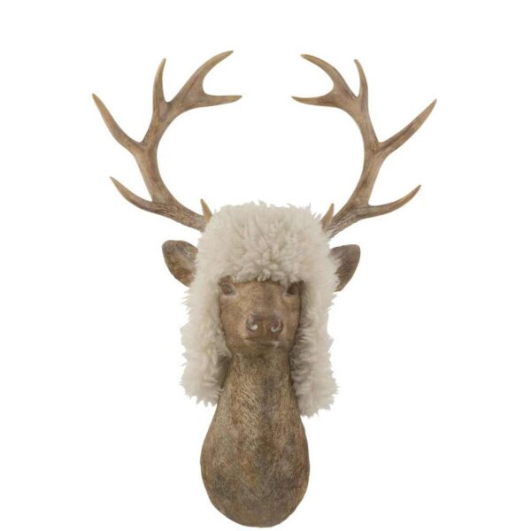REINDEER HEAD HANGING POLY LIGHT BROWN LARGE