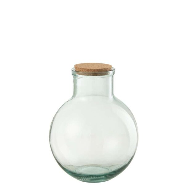 STORAGE JAR ROUND CORK RECYCLED GLASS LARGE