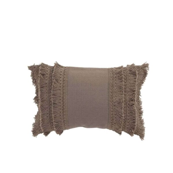 CUSHION RECTANGULAR TASSEL EDGE COTTON TAUPE