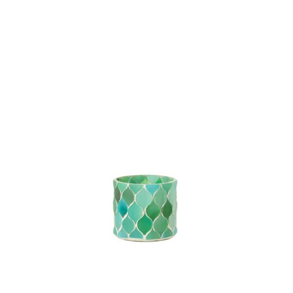 TEALIGHT HOLDER MOSAIC DIAMOND GLASS BLUE/GREEN SMALL