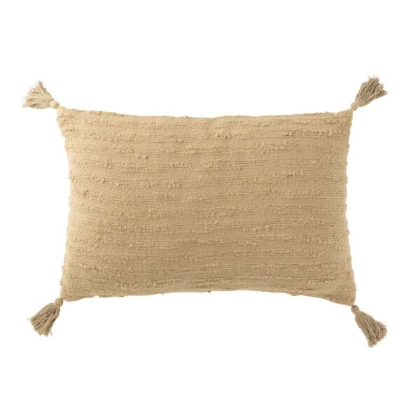 CUSHION RECTANGLE+TASSELS COTTON DARK BEIGE
