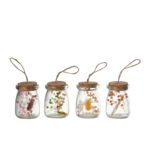 HANGING BOTTLES COLOURFUL DRIED FLOWERS GLASS MIX SMALL ASSORTMENT OF 4