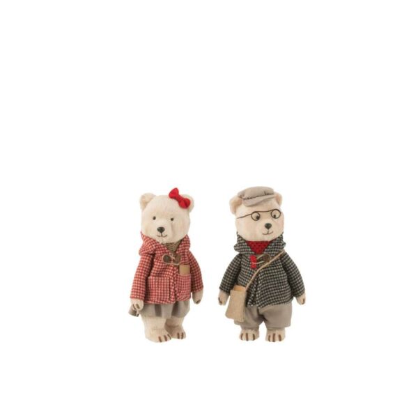 BEAR STANDING BOY/GIRL TEXTILE GREY/RED SMALL ASSORTMENT OF 2