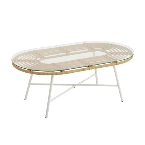 TABLE LOW OVAL OUTDOORS MET/GLASS NATURAL/WHITE