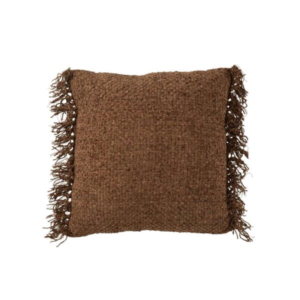 CUSHION WOVEN+FRINGES VISCOSE/COTON DARK BROWN