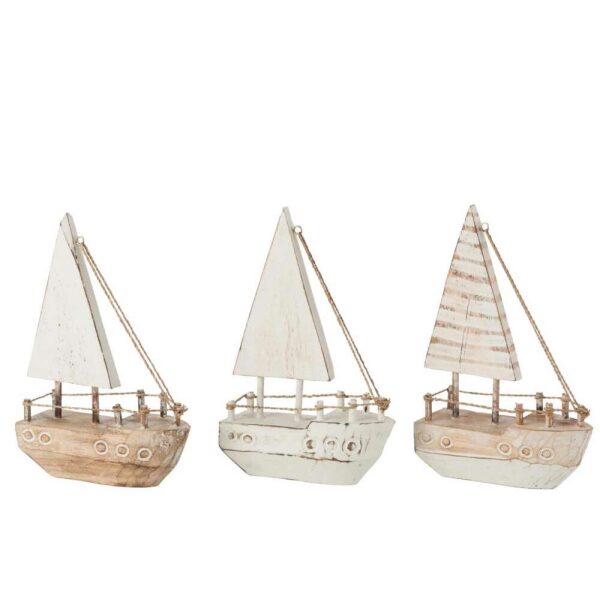 BOAT DECO ALABASIA WOOD WHITE/NATURAL ASSORTMENT OF 3