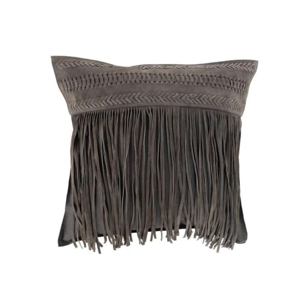 CUSHION TASSELS SQUARE LEATHER GREY