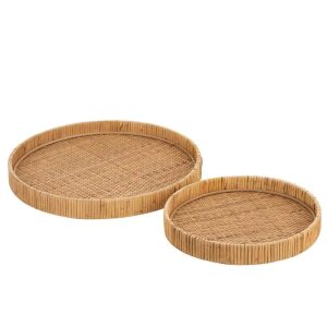 SET OF 2 TRAYS ROUND RATTAN NATURAL