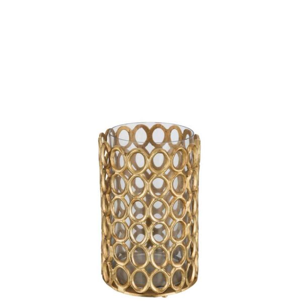 TEALIGHT HOLDER ROUND RINGS ALUMINIUM GOLD LARGE