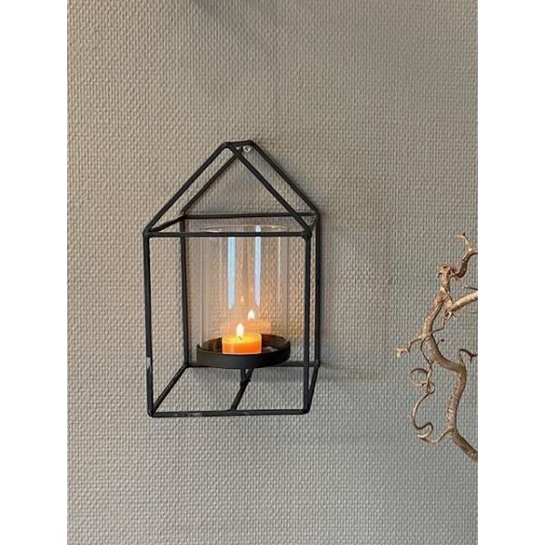 Lys hus i  metall m/glassholder - stor -15X27cm